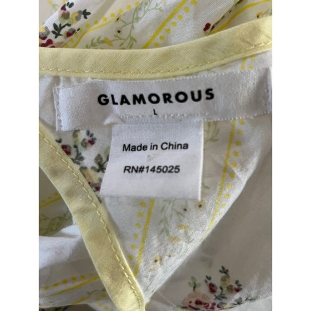 Glamorous Womens Floral Midi Dress Puff Sleeve Open Back Tie Yellow Trim - Picture 7 of 8